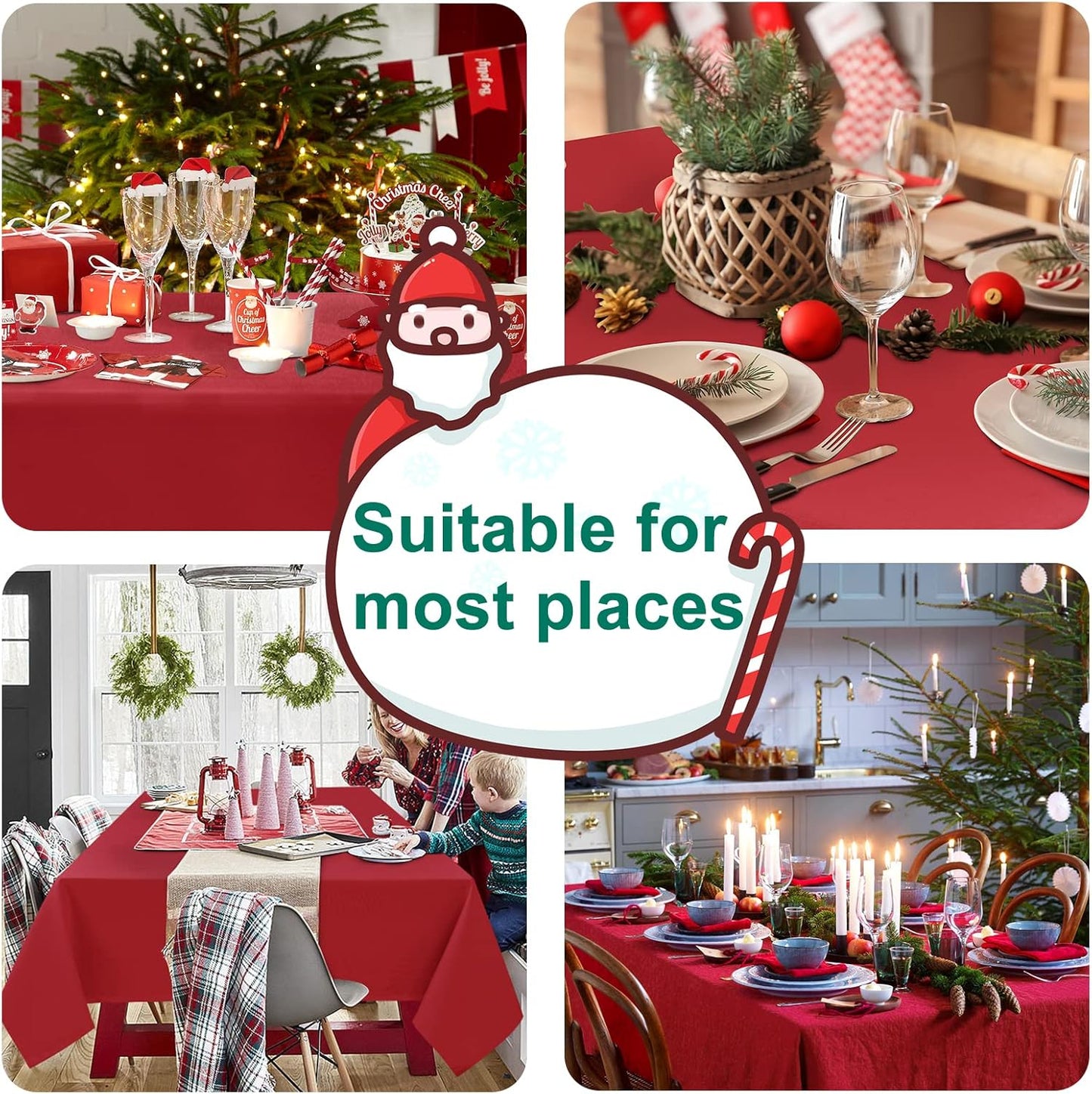 Hiasan Red Tablecloth Square - Wateproof and Spillproof Kitchen Christmas Washable Polyester Table Cloth for Dining Room, 54 x 54 Inch