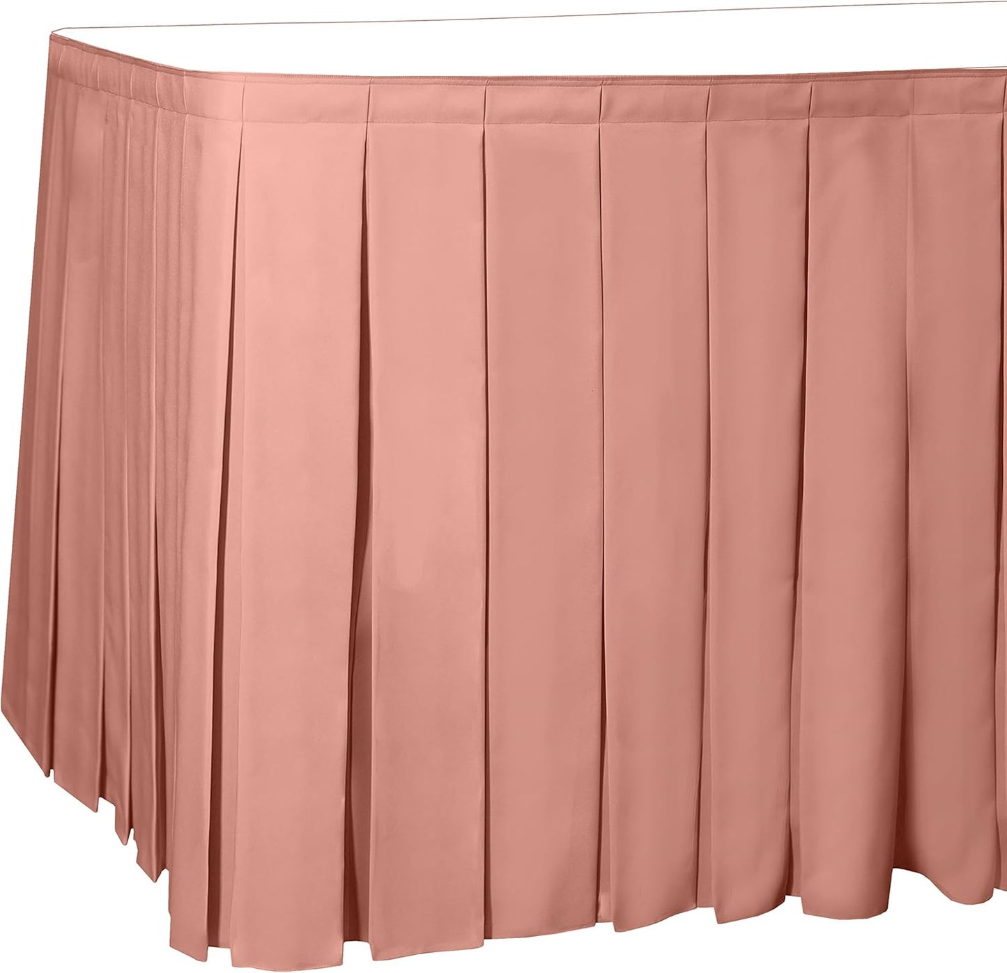 Ultimate Textile Pleat Polyester Fabric Table Skirt - Machine Washable Flame Resistant with Clips for Events, Weddings & Trade Shows, Cut & Sewn in Paterson, NJ - Coral, 14' Box Pleat