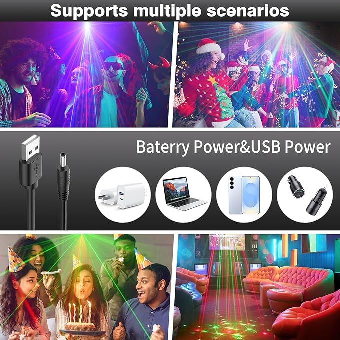 2-Pack Party Lights DJ Disco Light, RGB LED Strobe Light, Battery Powered Sound Activated Projector with Remote Control for Christmas Halloween Decorations Birthday Stage Show Dance Wedding