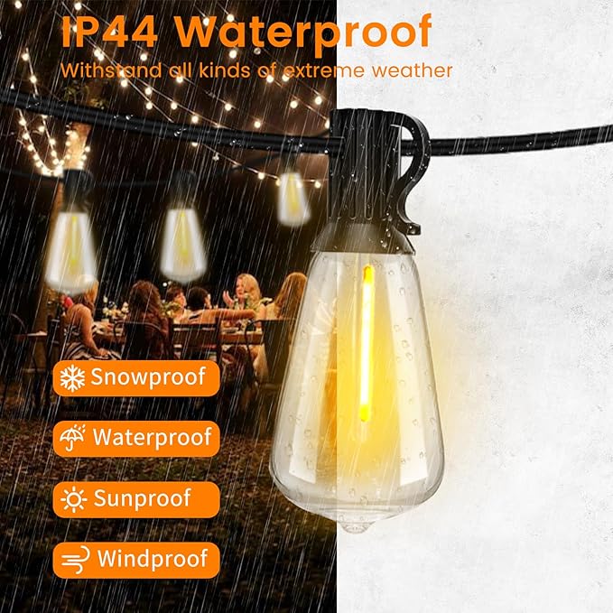 Outdoor String Lights 300ft Waterproof Shatterproof Patio String Lights for Outside with 159 Vintage ST38 LED Bulbs(9 Spare), Dimmable Hanging Lights for Backyard Porch Balcony Party Decor, Warm White