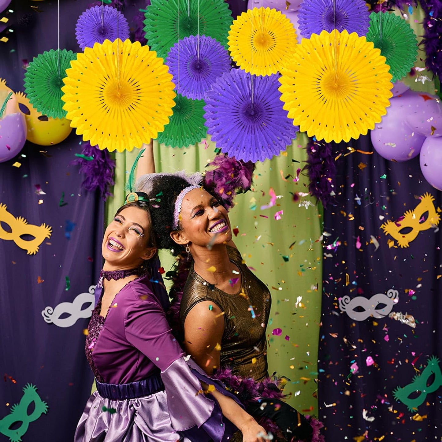 18 Pcs Mardi Gras Hanging Paper Fan, Hanging Honeycomb Round Paper Fans for Weddings, Birthdays, Christmas, Baby Showers, Classroom, Events Ceiling Party Supplies Decorations