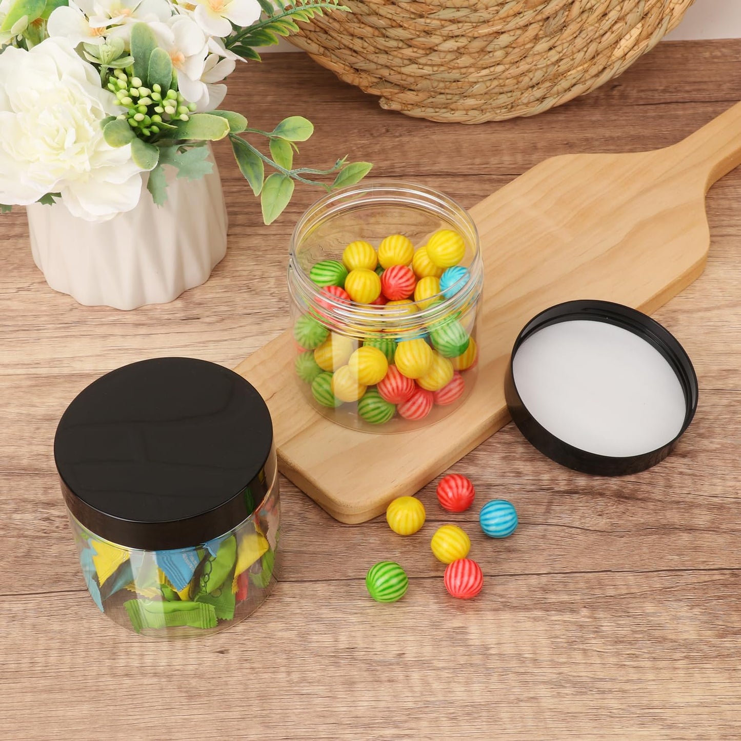 30 Packs 14 OZ Transparent Plastic Jars with black Lids, Body Butter Containers, Cosmetic Containers jars for Kitchen Ingredients, beads, sequins, Lotion, Cream, DIY Crafts and More by KUKLIPJIM.