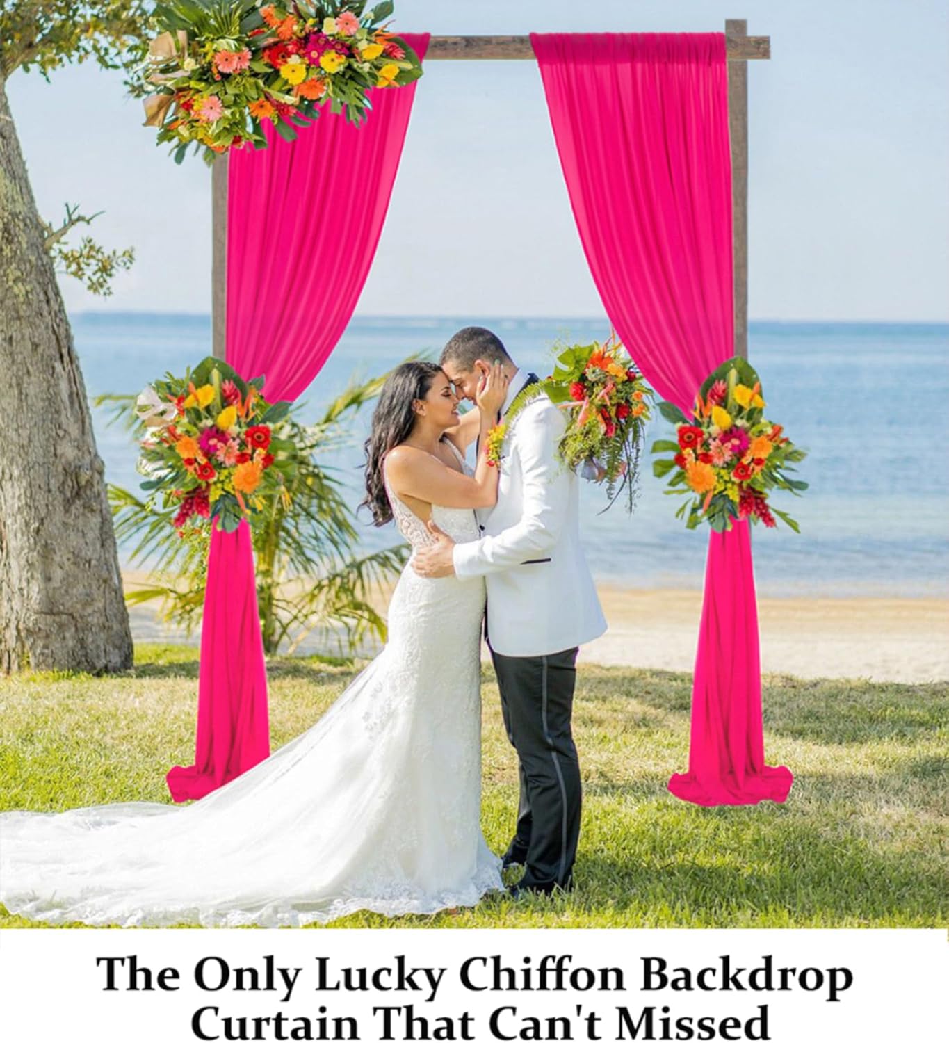 DUOBAO Hot Pink Chiffon Backdrop Curtain 2 Panels 29 Inch (74cm Wide) by 120 Inches (300cm Long) Wedding Chiffon Backdrop Drapes Beach Curtains for Living Room Voile Window Curtain