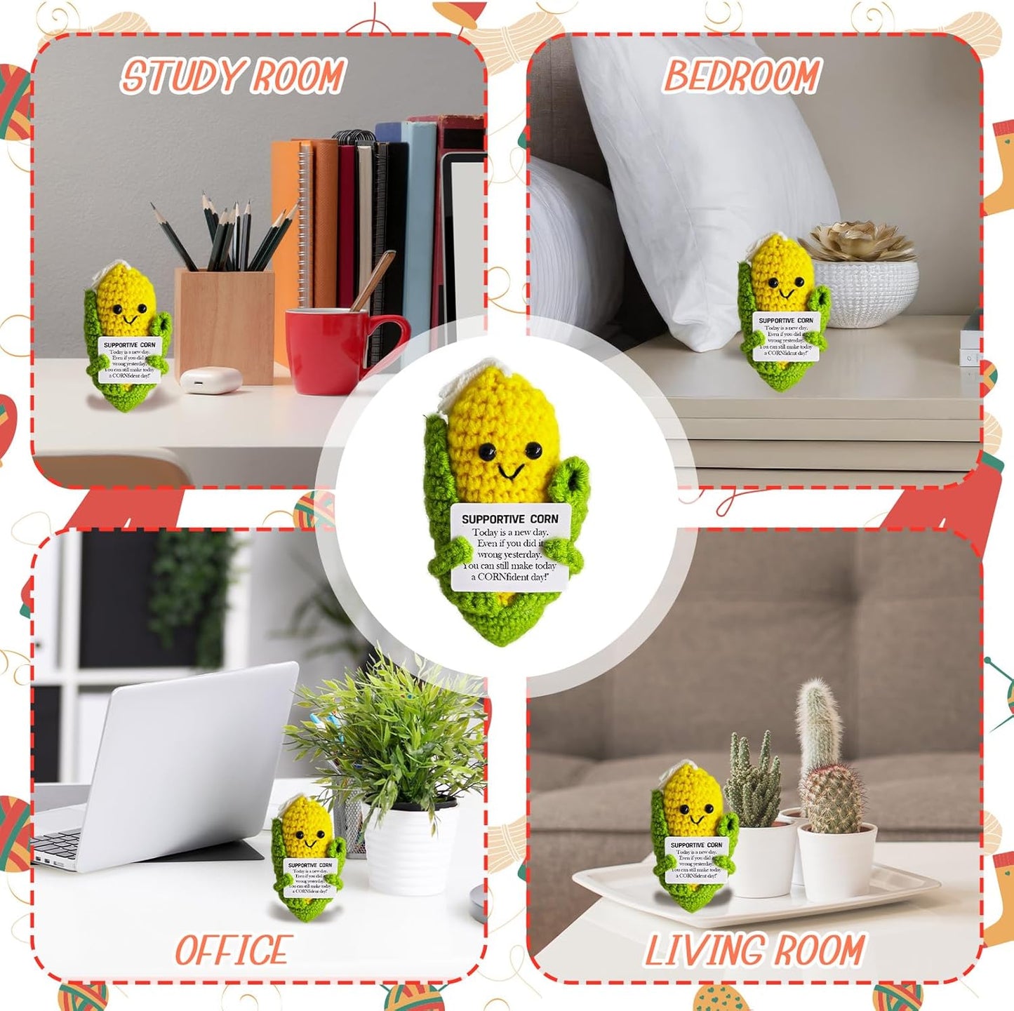 Emotional Support Crochet Corn,Lovely Gift for Friends,Mom,Dad,Grandpa,Grandma,Colleagues,Home Office Decoration