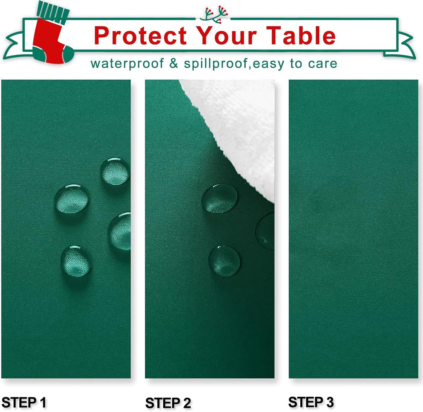 Hiasan Square Tablecloth - Waterproof and Spillproof Washable Fabric Table Cloth for Dining Room Kitchen, Emerald Green, 60 x 60 Inch