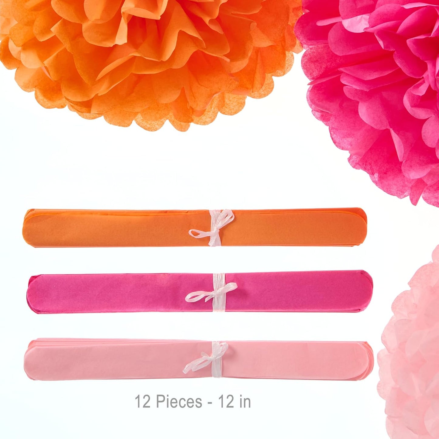 WEVEN Tissue Pom Poms Tissue Paper Flowers Tissue Fluff Balls Party Decorations 12-Inch Pack of 12 (Orange, Pink)