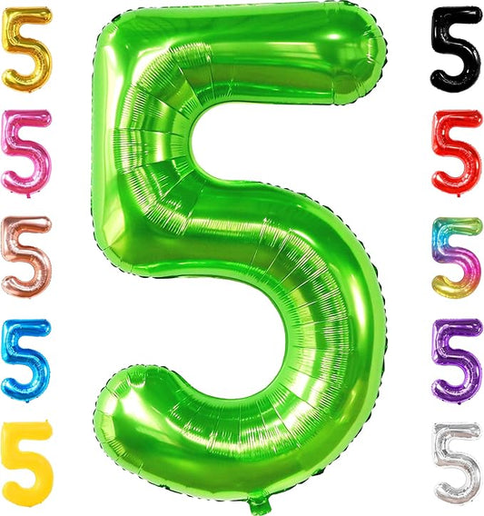 KatchOn, Light Green 5 Balloon Numbers - 40 Inch | Balloons for 5th Birthday Decorations for Boys | 5th Birthday Balloons | Dinosaur Party Decoration | Number Balloons for Anniversary Decorations