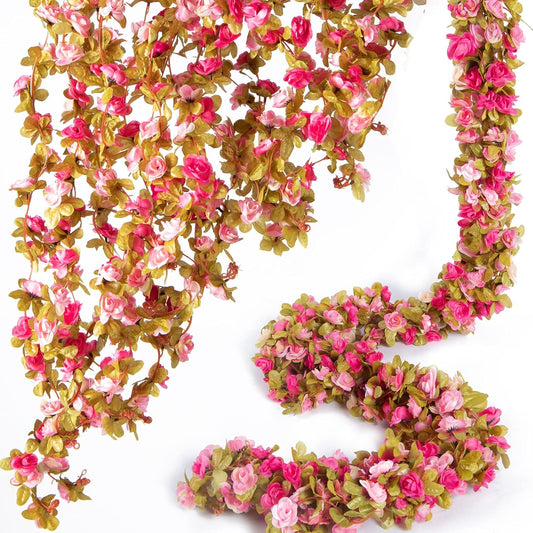 8 Pcs x 8.2 ft Flower Garland Artificial Rose Vine Flowers with Green Leaves Hanging Fake Roses Vine for Room Party Home Wedding Birthday Christmas Wall Arch Decor, Fall Purple Flower