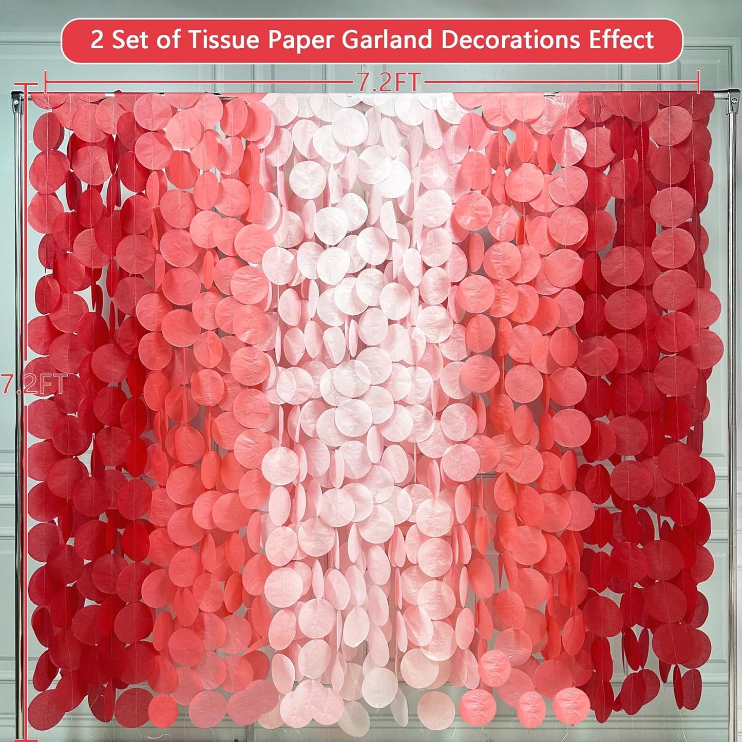 192 Ft Red Party Decorations Ombre Red Polka Dot Backdrop Streamer Tissue Paper Circle Dots Hanging Garland for Birthday Graduation Engagement Wedding Anniversary Valentines Holiday Hen Party Supplies