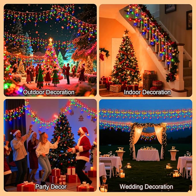 98 Ft String Lights for Outside, 960 LED Christmas Lights Outdoor Plug in, Christmas String Lights with 8 Modes & Timer for Holiday, Party, Wedding, House, Patio, Outdoor Decor(Multicolor)