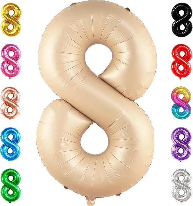 KatchOn, Huge Caramel Number 8 Balloon - 40 Inch | Number 8 Balloons for Retro Party Decor | Eight Balloon Number | Neutral Party Decorations | Big 8 Balloon Number, 8th Birthday Decorations for Girls