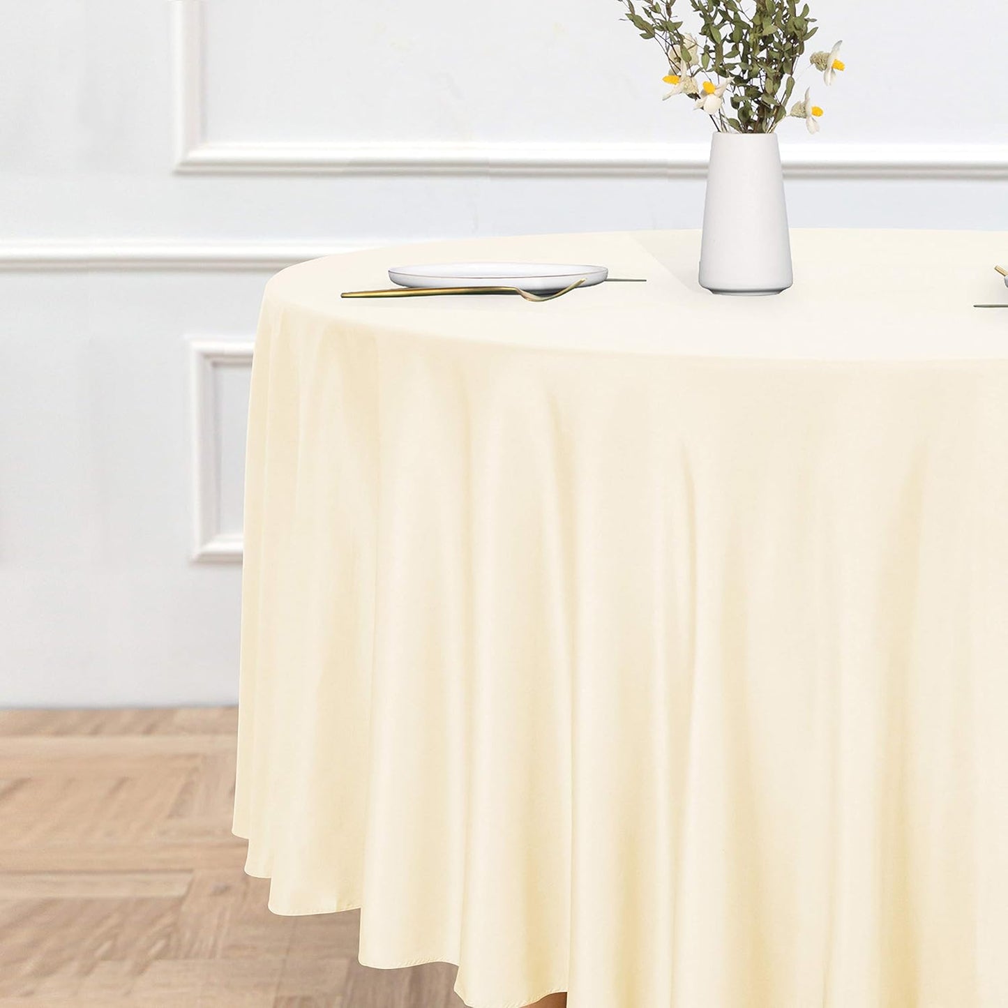 sancua Round Tablecloth - 120 Inch - Water Resistant Spill Proof Washable Polyester Table Cloth Decorative Fabric Table Cover for Dining Tables, Buffet Parties and Camping, Beige