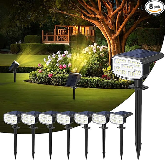 Solar Lights Outdoor Waterproof IP65,Auto On/Off, 2700K 2 Lighting Modes, Super Bright LED, Solar Powered Yard Garden Solar Spot Lights for Outside Landscape -3000K,8 Pack