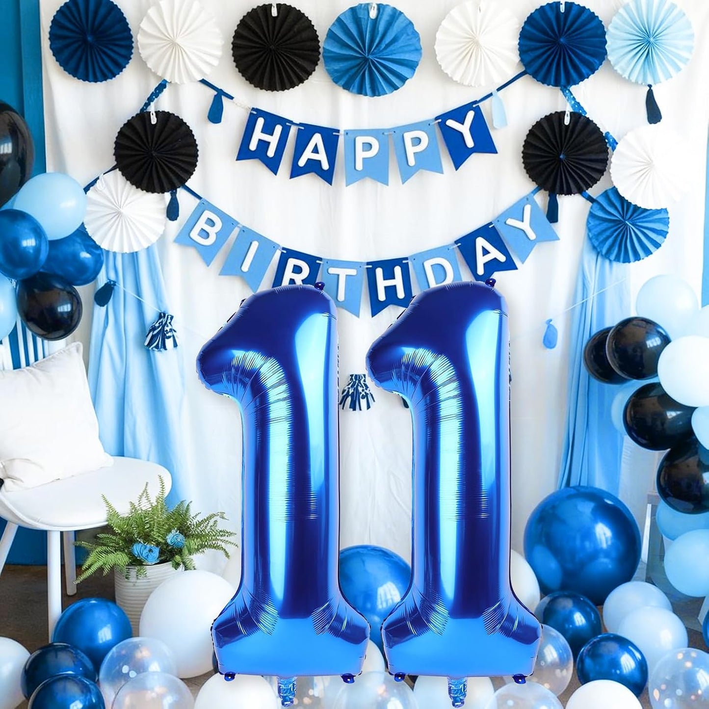 11 Balloon Number Birthday, Giant Navy Blue Number 1 & 1 Helium Foil Balloons for Boys 11th Birthday, Dark Royal Blue 40'' Self Inflating Mylar 11 Balloon for Men Anniversary Party Decoration Supplies