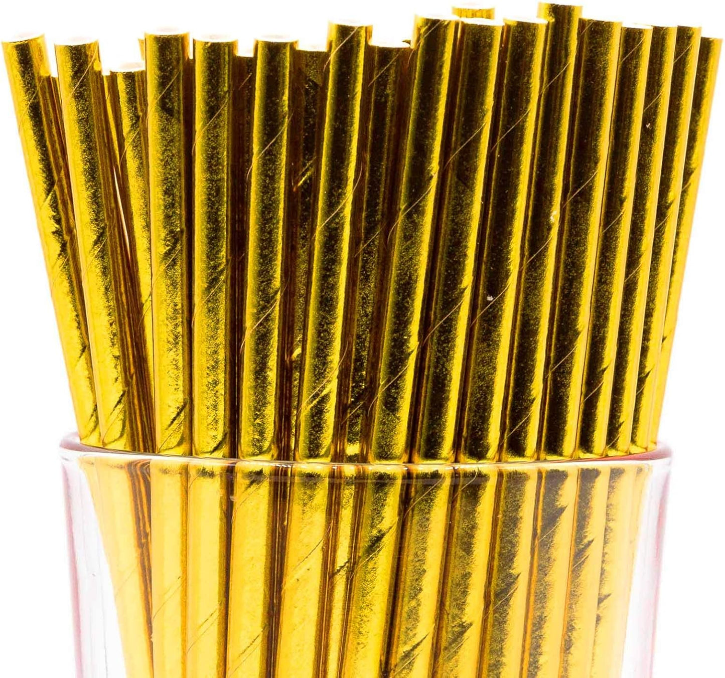 Pack of 300 Gold Foil Biodegradable 4-Ply Paper Drinking Straws (Compostable, Non-toxic, BPA-free)