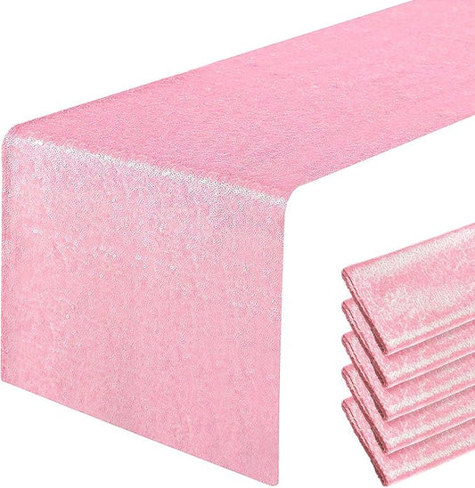 6 Packs 12 x 72 inches Pink Sequin Table Runner, Glitter Runner for Birthday Party Supplies Decorations Wedding Bachelorette Holiday Celebration Bridal Shower Baby Shower