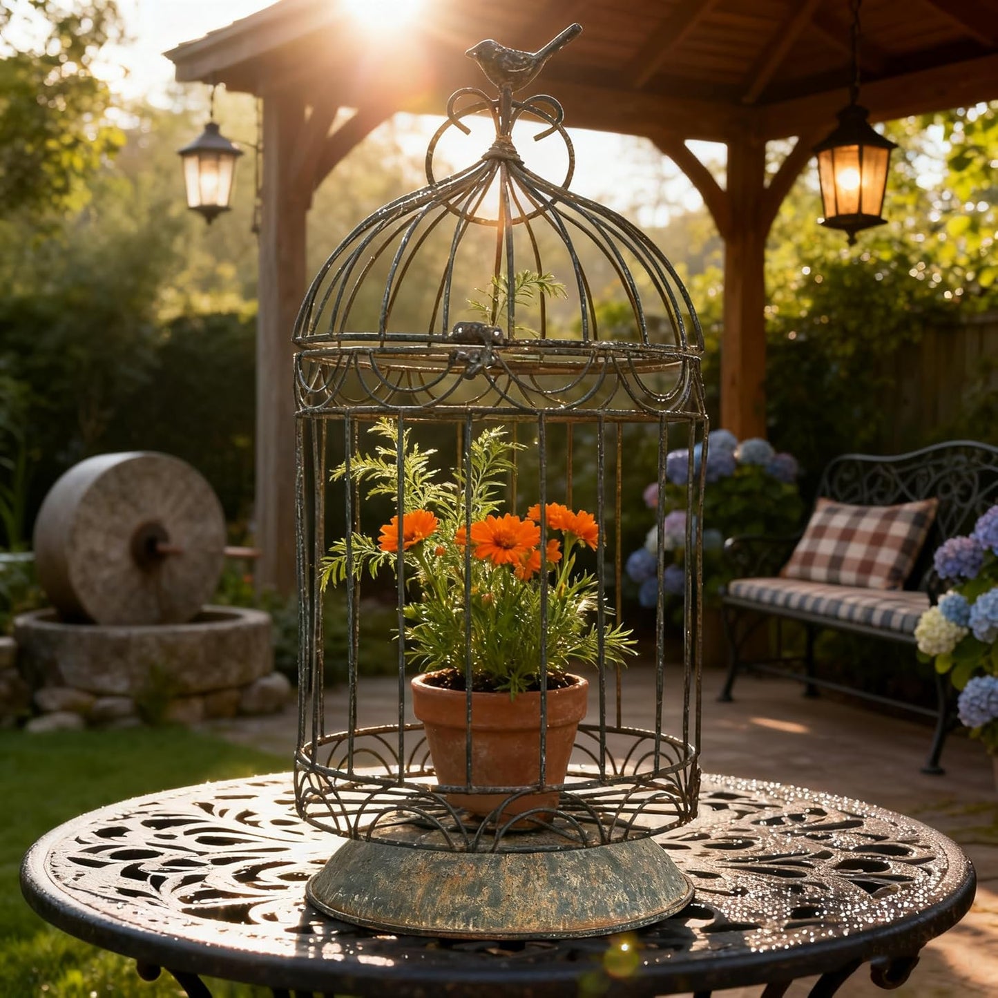 Rustic Farmhouse Metal Planter Holder Vintage Birdcage Distressed Deractive Plants Stand for Wedding Decor Party Centerpieces Garden Home Patio Outdoor Indoor Decor