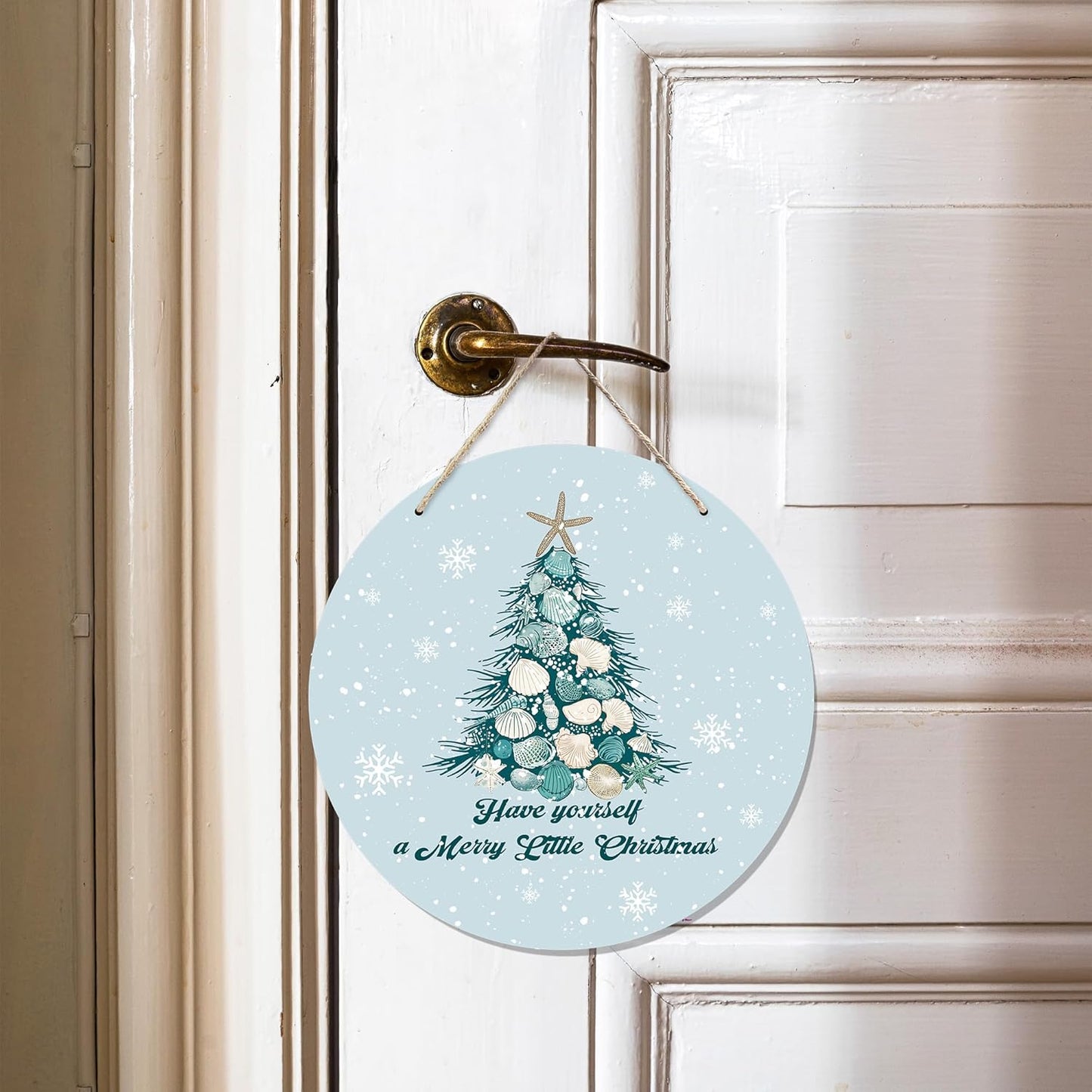CGBHW Coastal Christmas Tree Wooden Sign, Ocean Coastal Holiday Christmas Xmas Beach Hanging Sign Wall Decor, Have yourself a Merry Little Christmas Tree Shell Beach Home Door Decor 12 x 6 Inch