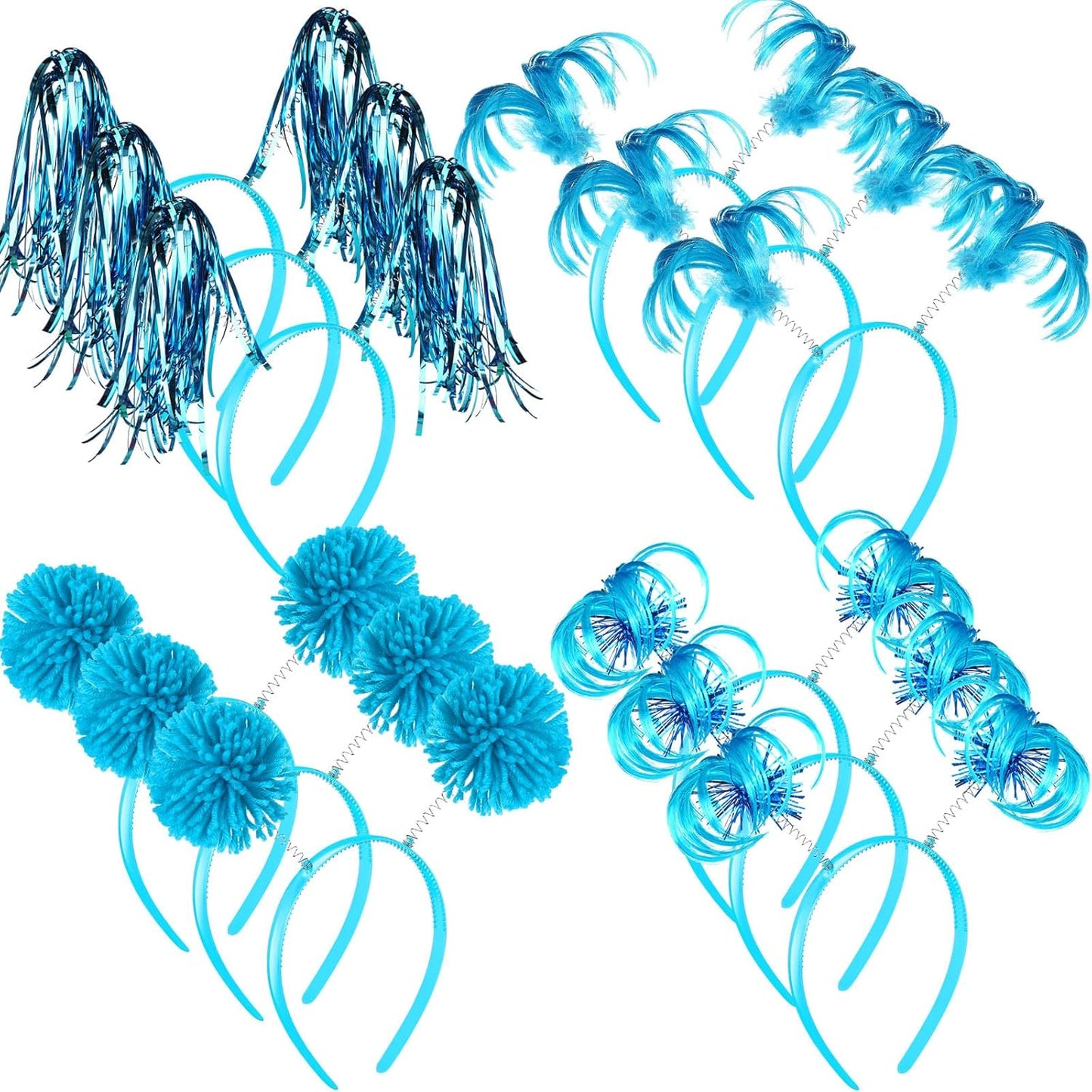 Censen 12 Pcs Halloween Pom Pom Party Headbands Tinsel Ponytails Spirit Head Bopper Headwear for Christmas Birthday Holiday