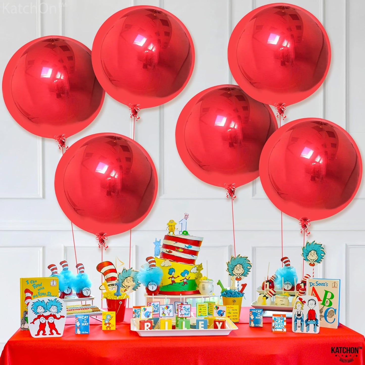 KatchOn, Red Foil Balloons - Big 22 Inch, Pack of 6 | 4D Sphere Metallic Red Balloons for Happy Birthday Decorations, Carnival Decoration, Wedding Decoration, Anniversary Decorations