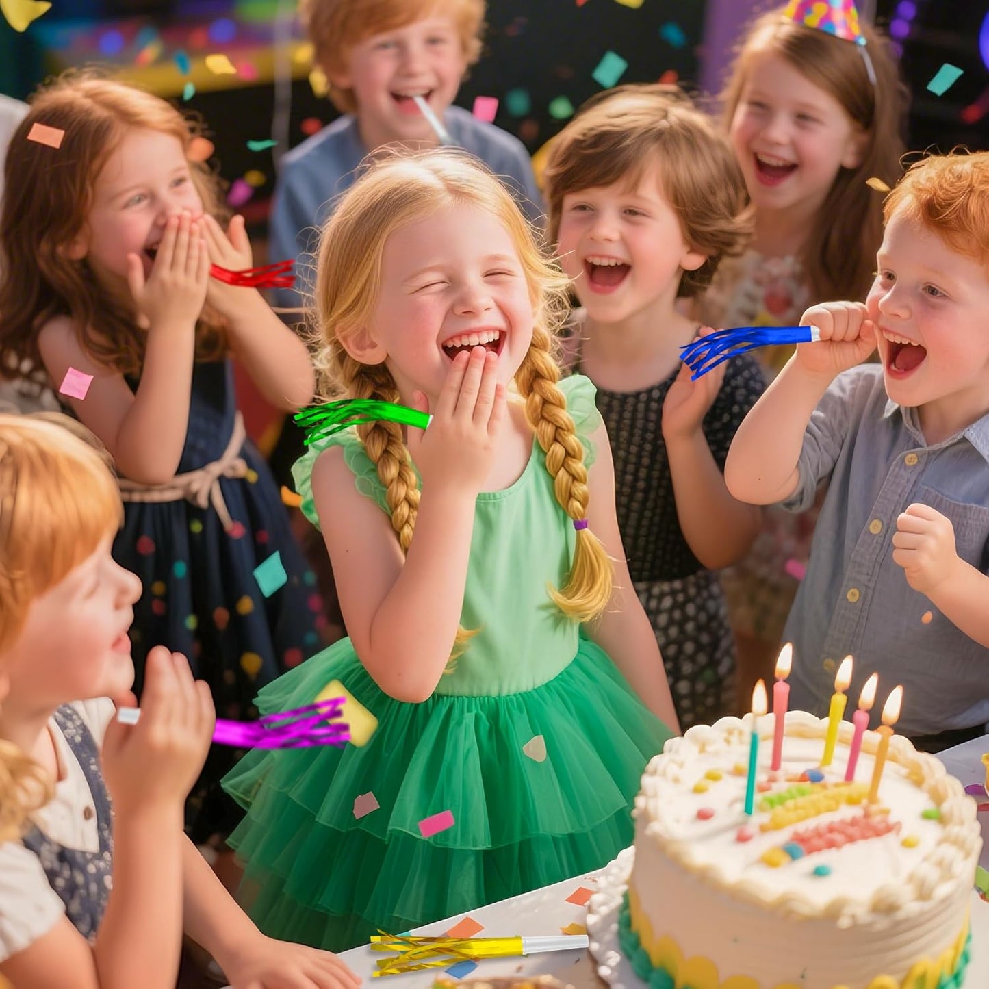 24 PC Multi Party Blowers for Adults Party Horns Birthday Blowers Noisemakers Blowouts Whistles Metallic Fringed Party Blower for Birthday Sporting Events Graduation