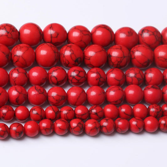 Natural Red Turquoise Stone Beads Gemstone Round Crystal Energy Jade Beads Stone Beads for Jewelry Making DIY Bracelet Necklace Jewelry Making 1 Strand 15.5inch 60PCS 6MM
