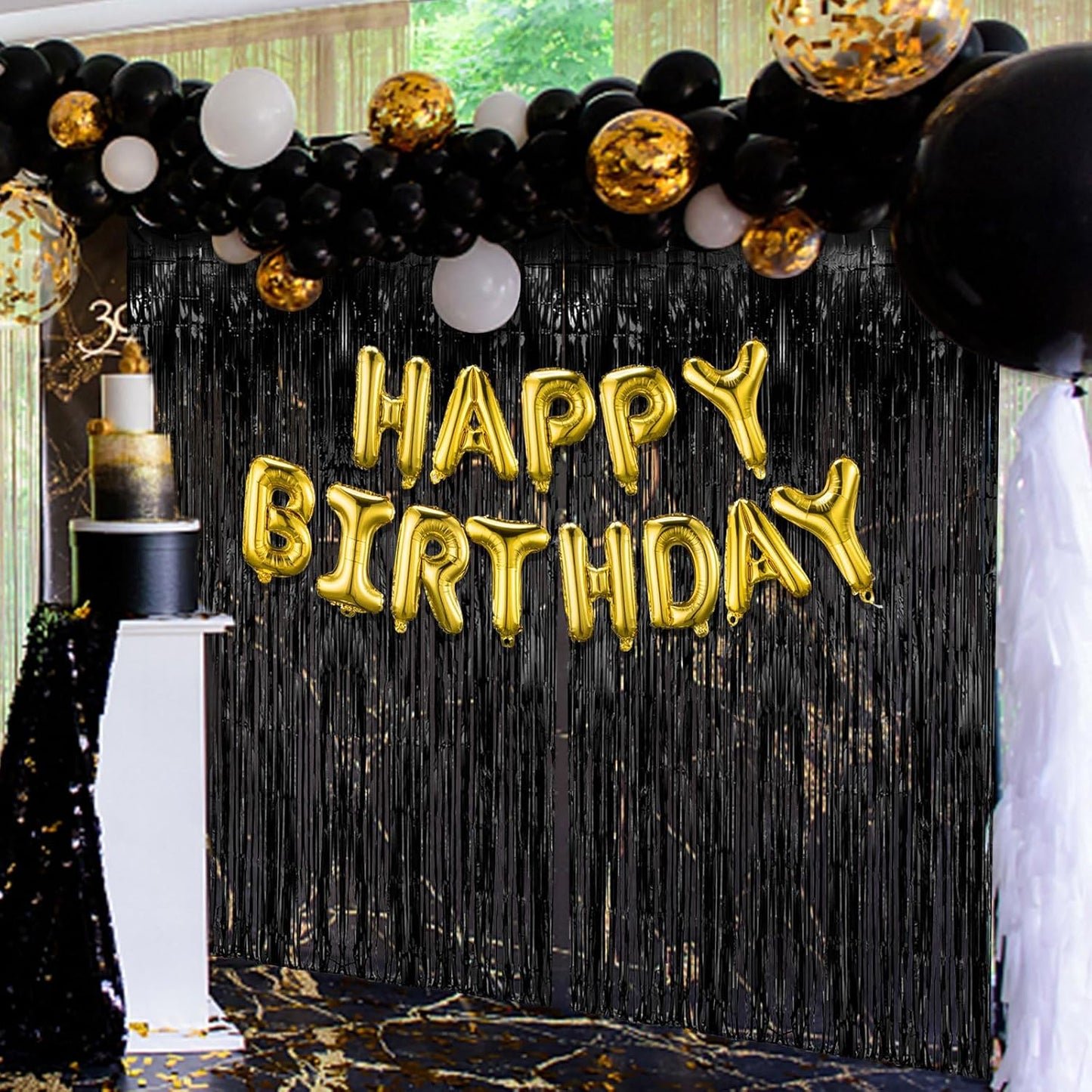 10 Pack Black Party Streamers Backdrop Tinsel Foil Fringe Curtains Halloween Birthday Party Decorations Graduation Wizard Party Supplies