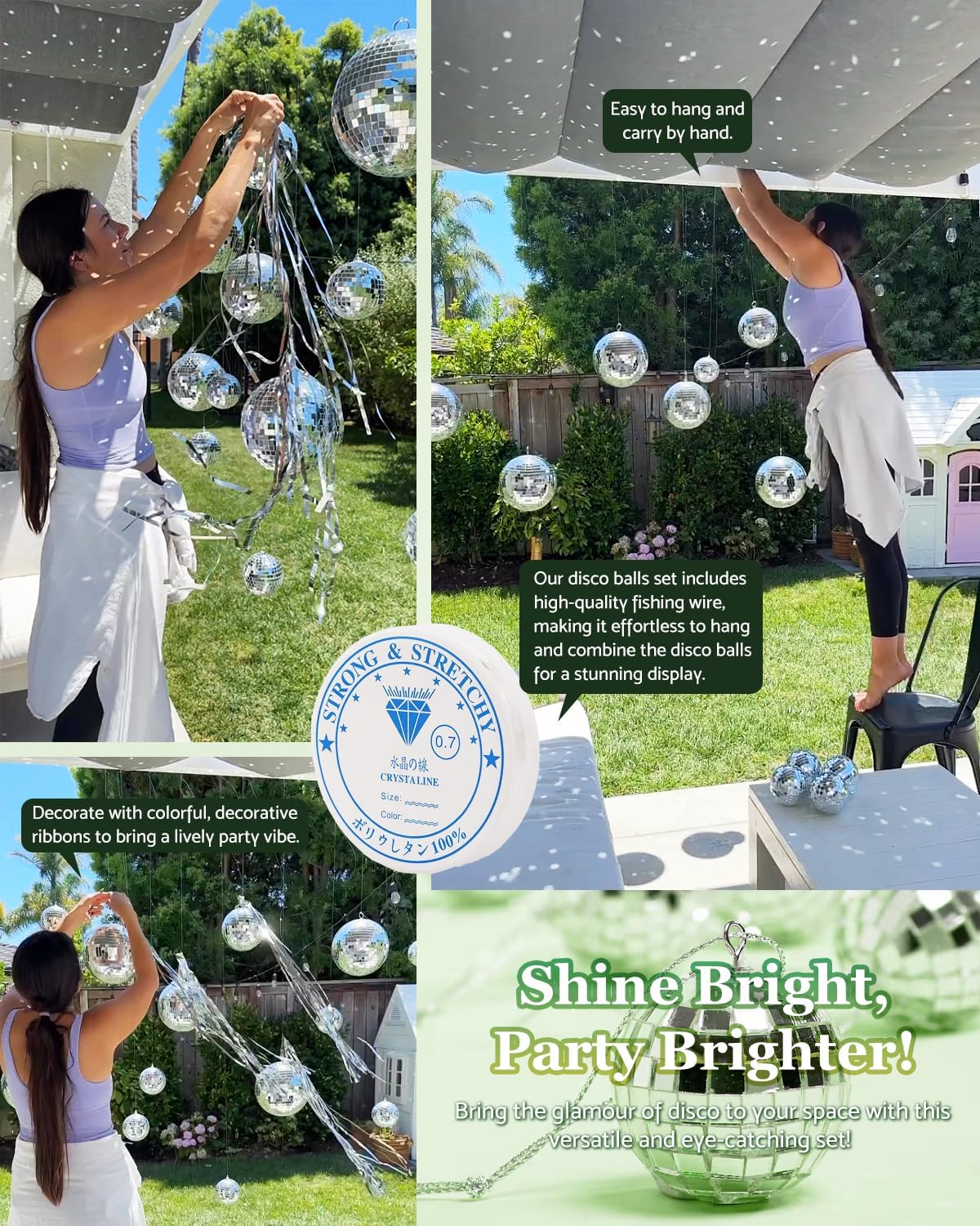 54PCS Mirror Disco Balls Set with 10m Fishing Line – Assorted Sizes Hanging Mini Silver Balls for Party, Wedding, Cake Toppers, Room & Classroom Decor