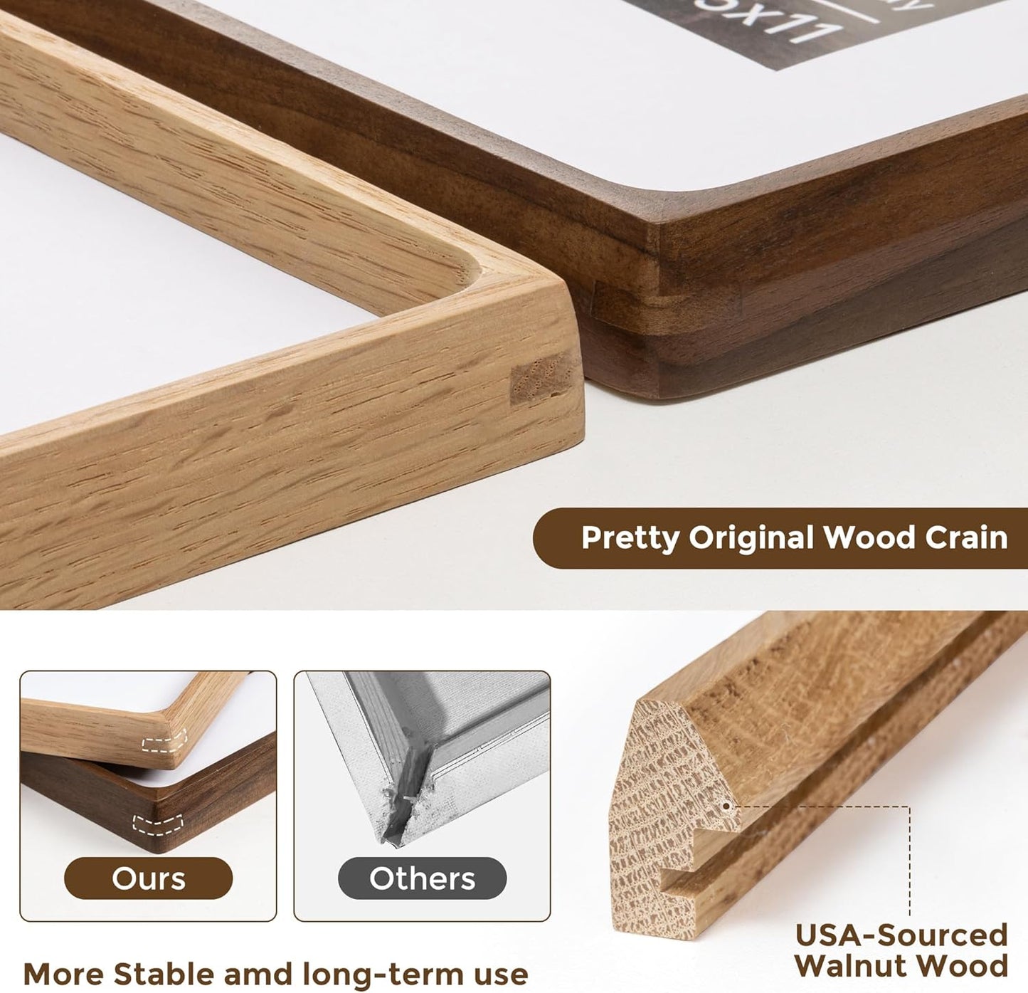 16x16 Picture Frame USA-Sourced Natural White Oak Wood Solid Original Wood Photo Frame Rounded Corner with Mat to 12x12 Picture Display with Real Glass Family, Wedding Picture, Photo, Certificate