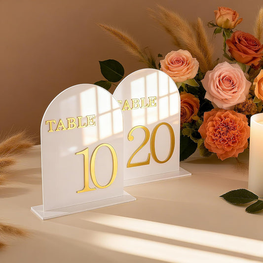 Arch Wedding Table Numbers 1-10 with Stands, 5" X 7" Double Sided Acrylic Wedding Sign Holders, Durable Non-Fading Table Number for Wedding Reception, Events, and Centerpieces