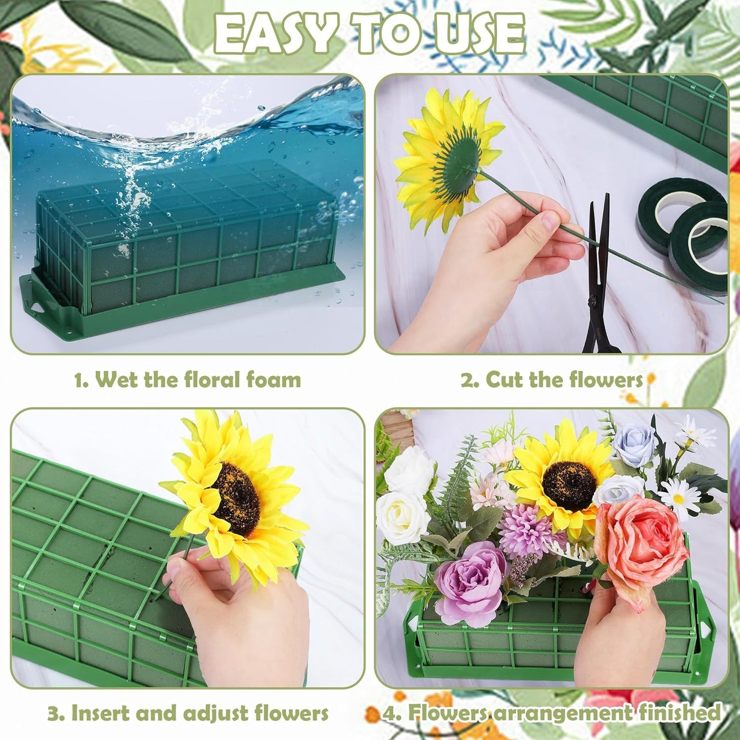 Aodaer 6 Pieces Floral Foam Cage with Floral Foam for Fresh and Artificial Flowers Rectangle Dry and Wet Flower Cage Bowl Holder for Wedding, Home and Garden Arrangement Decorations