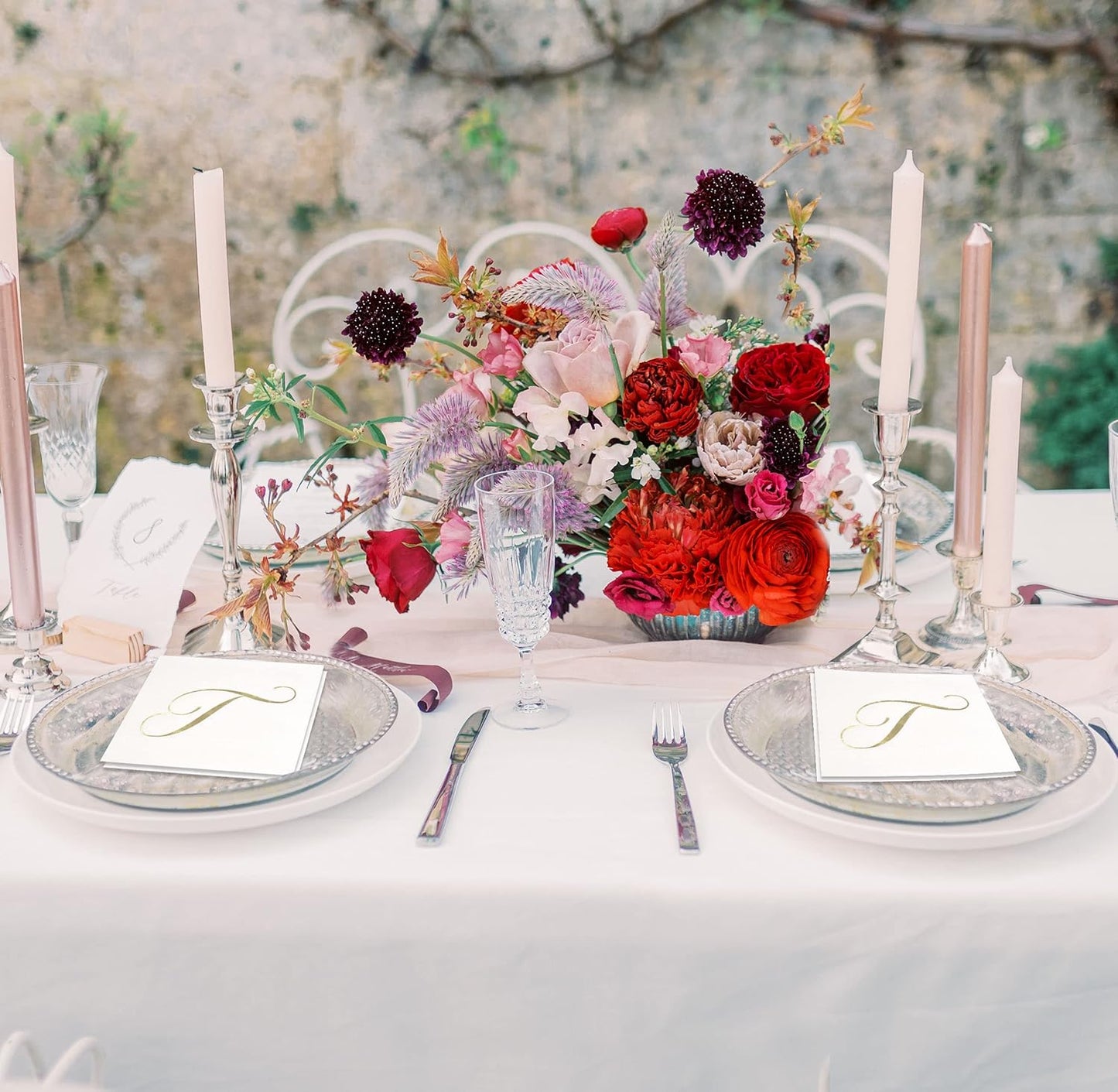 Gift Boutique 100 Gold Monogram Cocktail Napkins Letter T Disposable Paper Pack Elegant Metallic Golden Foil Hand Napkin for Powder Room Wedding Holiday Birthday Party Baby Shower Decorative Towels