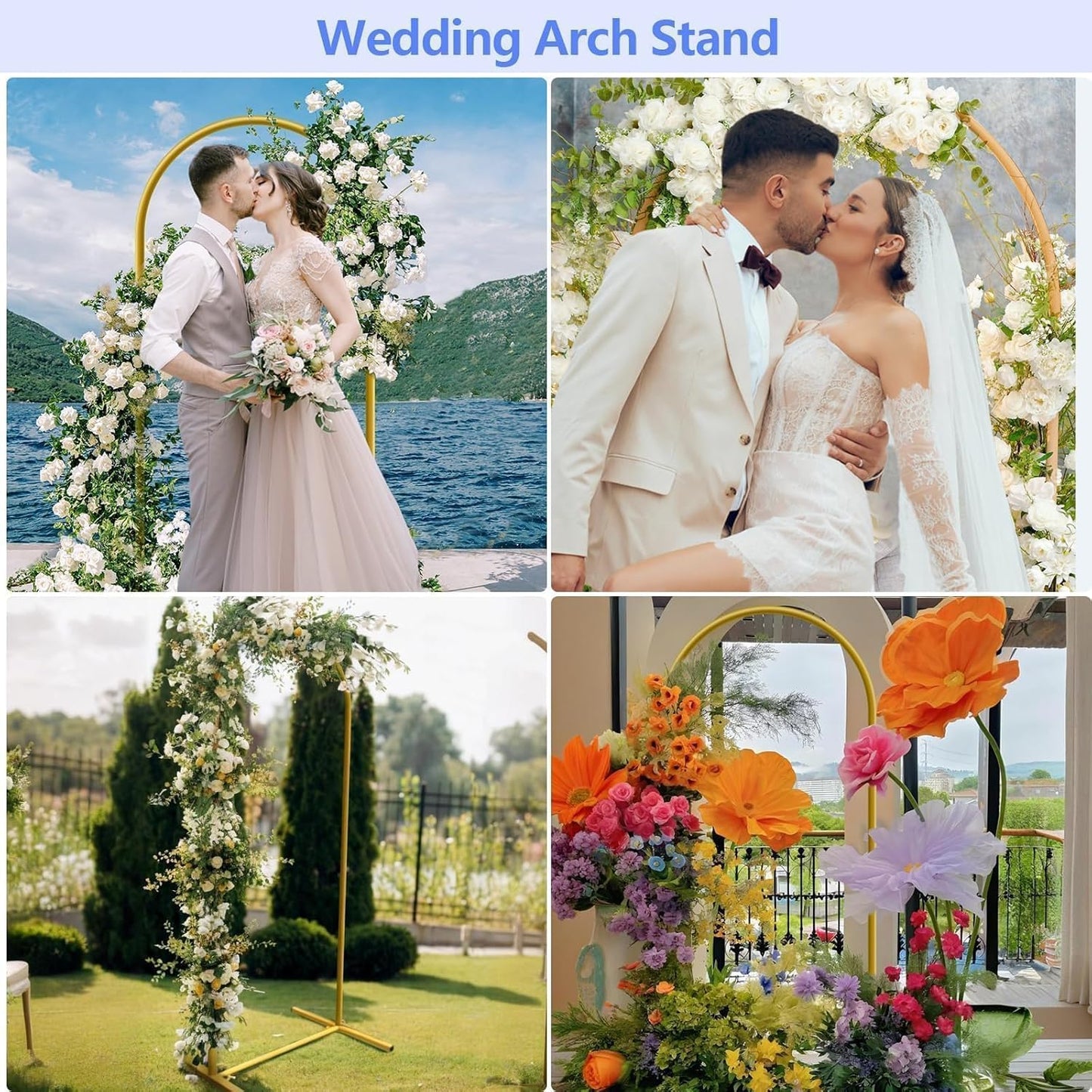 6 ft Arch Backdrop Stand, Wedding Arch Frame, Stable Metal Background Stand with Square Base Ground Nails, for Birthday Party Baby Shower Garland Decoration, Gold