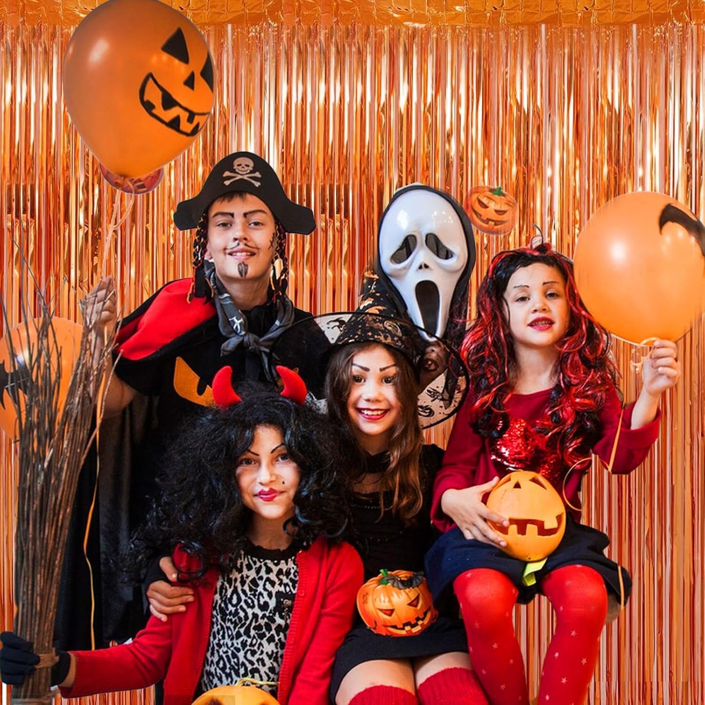 2 Pack 3.28 ft x 6.56 ft Orange Tinsel Curtain Party Backdrop Decorations, Metallic Foil Fringe Backdrop Door for Halloween, Christmas, Birthday Graduation Wedding Party Streamers Photo Backdrop.