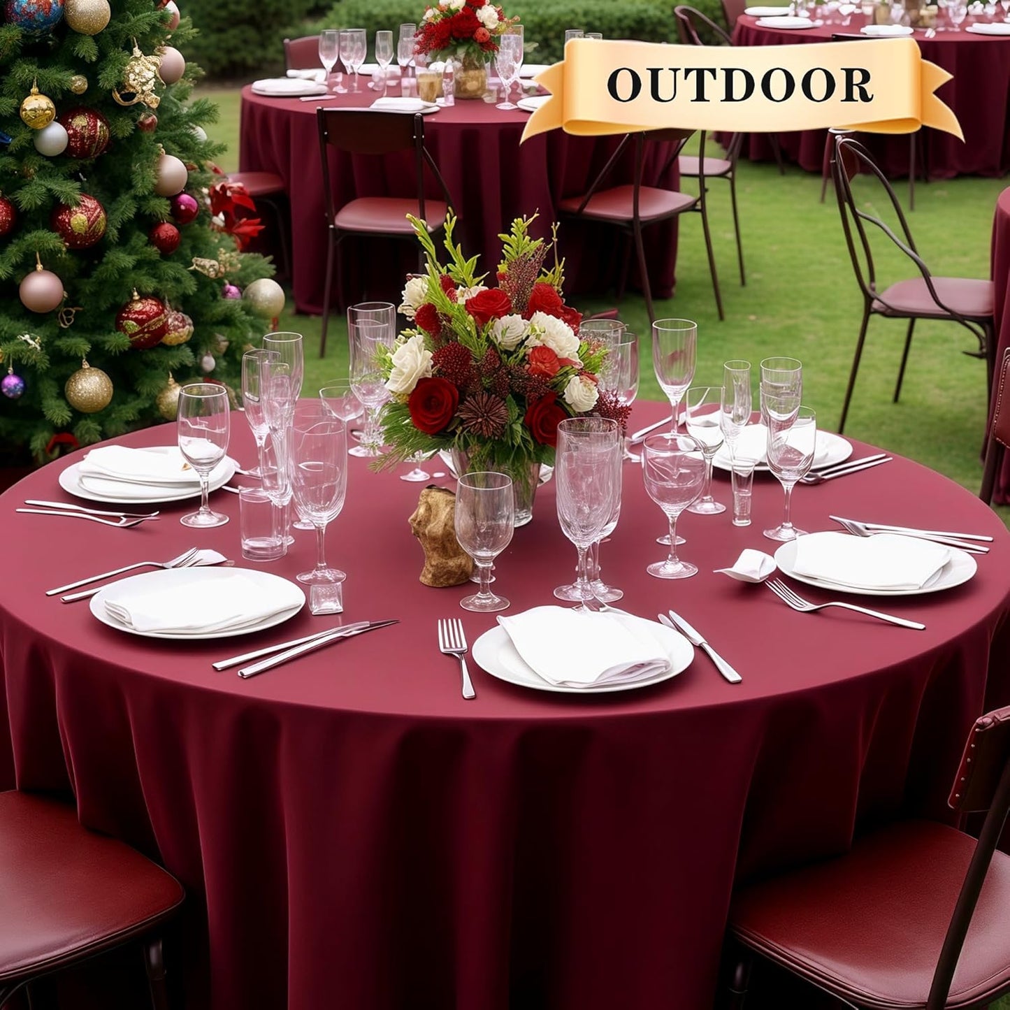sancua 6 Pack Round Tablecloth 90 Inch Burgundy, Stain and Wrinkle Resistant Table Cloth - Washable Polyester Decorative Fabric Table Cover for Dining Tables, Christmas Parties and Camping
