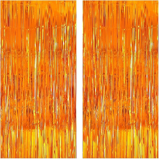 KatchOn, XtraLarge Orange Fringe Backdrop Curtain - 3.2x8 Feet, Pack of 2 | Orange Streamers for Christmas Decorations | Basketball Party Decorations, Birthday Decorations |