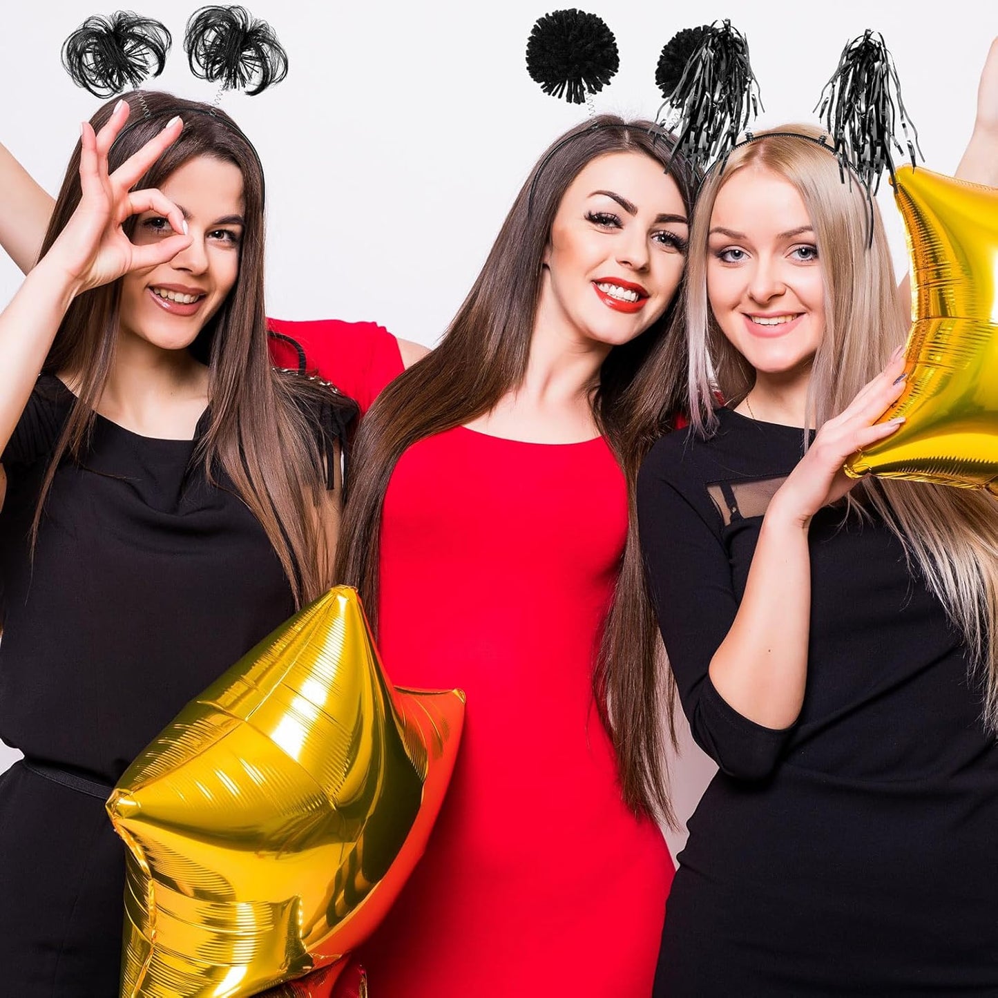 Censen 12 Pcs Halloween Pom Pom Party Headbands Tinsel Ponytails Spirit Head Bopper Headwear for Christmas Birthday Holiday