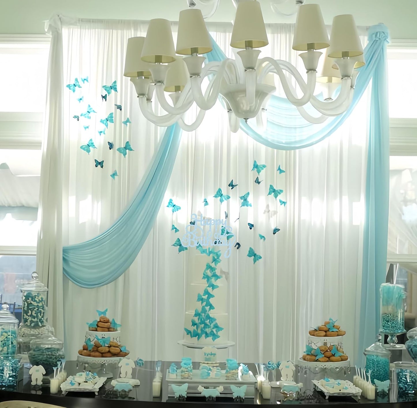 Happy Birthday Cake Topper - Light Blue Glitter Birthday Party Cake Decoration Supplies - Happy Birthday Cake Decor, for Anniversary/Birthday Party Supplies Photo Booth Props