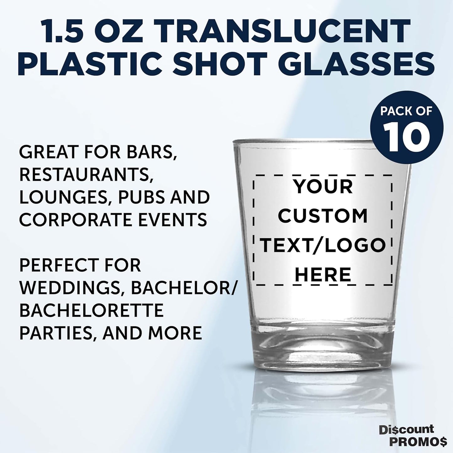 Custom Translucent Plastic Shot Glasses 1.5 oz. Set of 10, Personalized Bulk Pack - Acrylic, Great for Wedding, Party, Birthday, Gifts - Frosted Clear