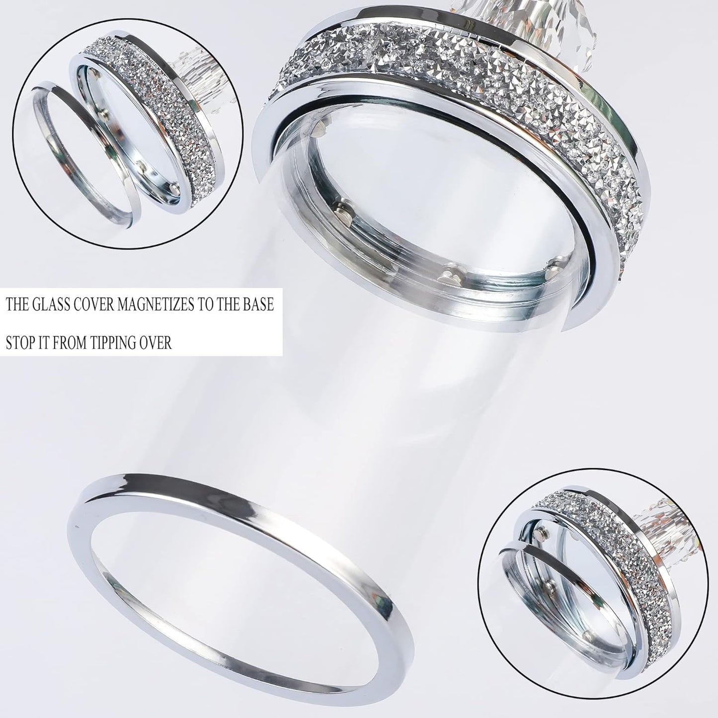 Hanjue Crystal Candle Holders for Pillar Candle, Metal Crystal Candle Holder for Home Decor, Centerpieces, Coffee Dining Table CH0509 (Silver (L))