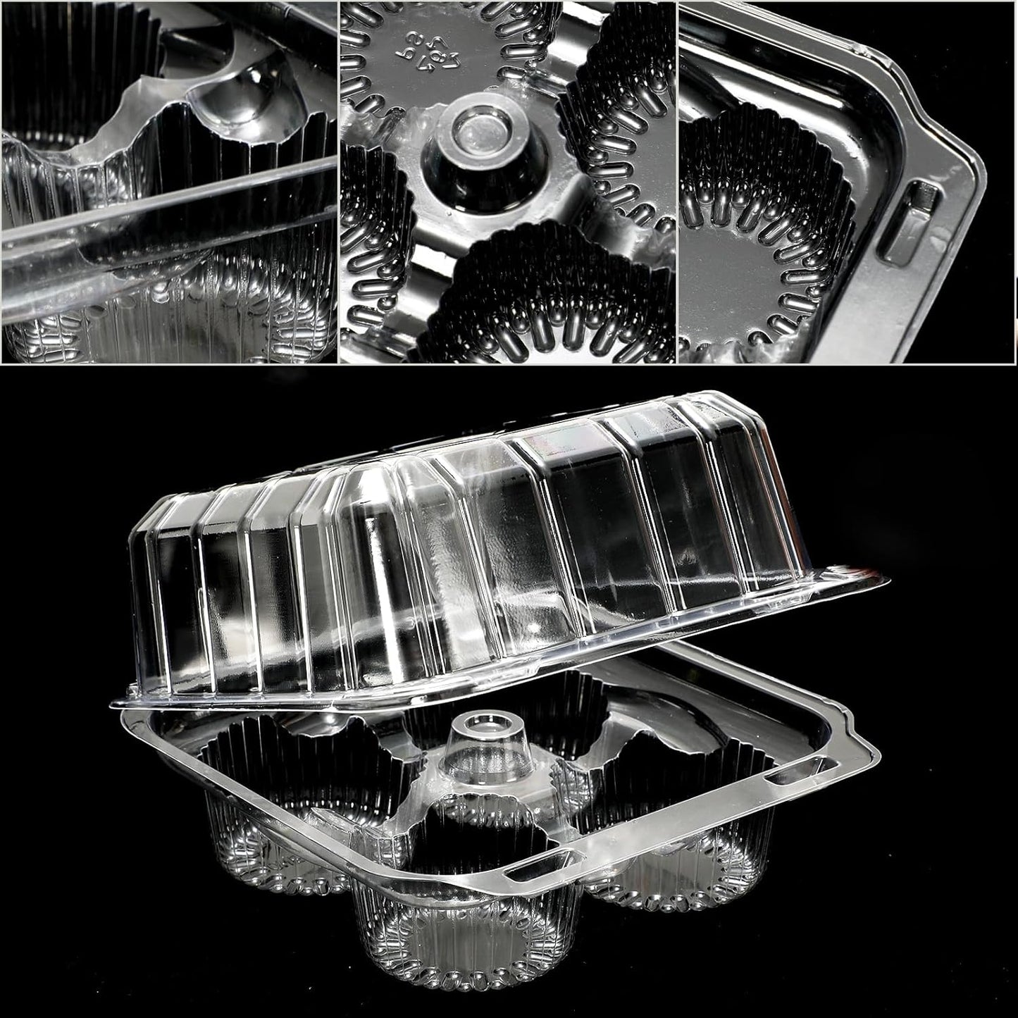 80 Pack Plastic Cupcake Containers 4-Compartment Clear Boxes Disposable Cupcake Tray Holders 4 Cavity Cupcakes Carriers with Deep Dome for Muffin Packaging