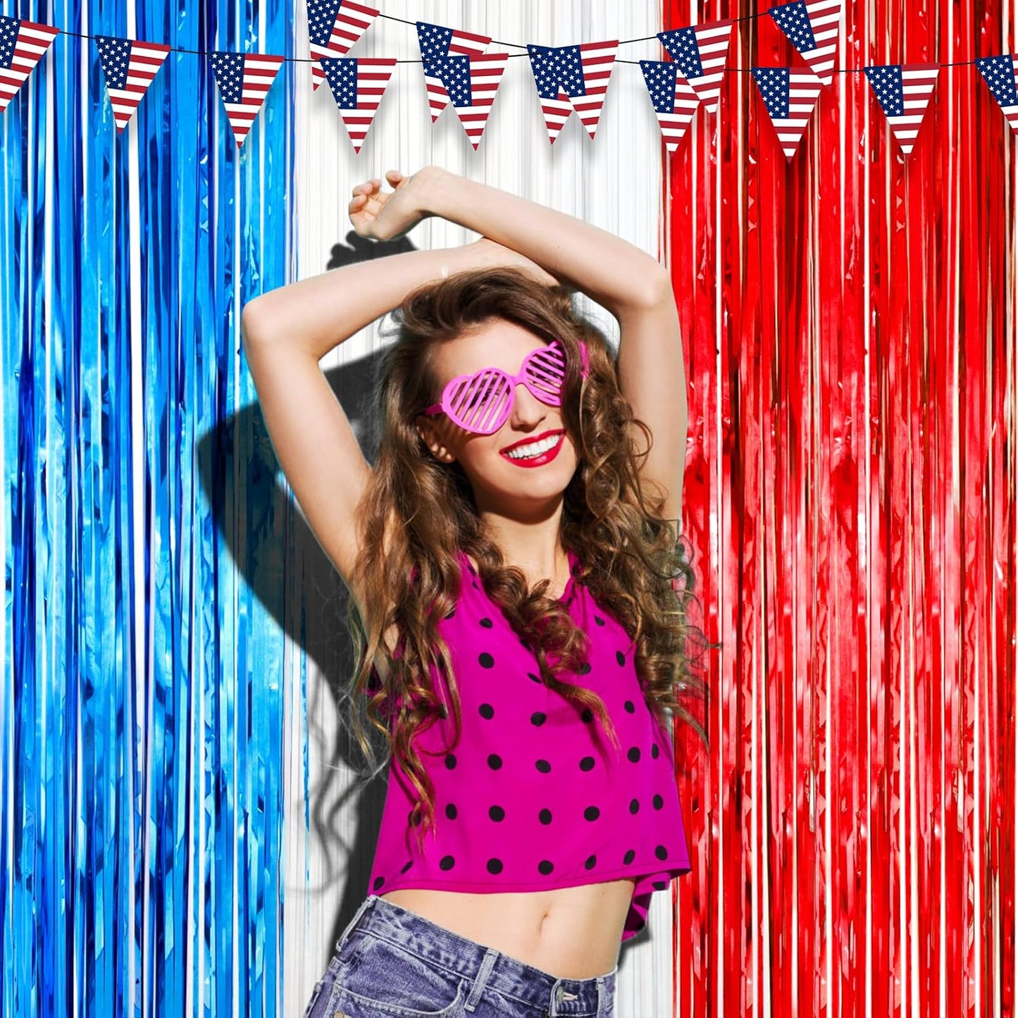 3 Pack 3.3 x 8.2 ft Red White and Blue Foil Fringe Backdrop Curtains, Tinsel Streamers Party Decorations, Fringe Backdrop for Patriotic, Memorial Day, 4th of July, Independence Day