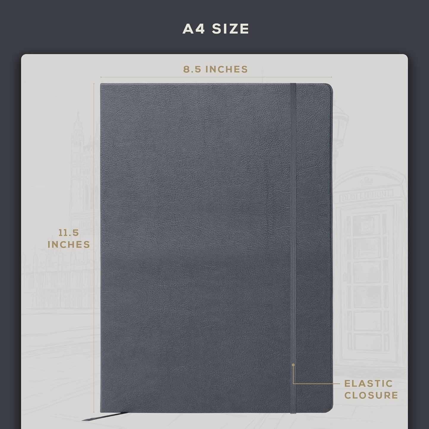 Beechmore Books A4 Sketchbook – 8.5x11 Premium Vegan Leather Bound Large Sketch Book Hardcover with 156 Thick 160gsm Perforated Ivory Pages, Blank Sketch Pad, Gift Boxed, Back Pocket, Ribbon Bookmark