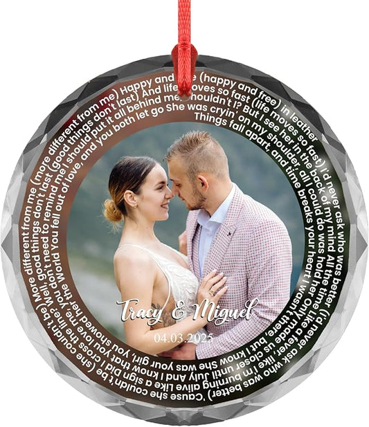 Love Letter Circle Ornament – Custom Photo, Names & Date – Personalized Acrylic/Glass Ornament with Poem or Lyrics – Couple Gift