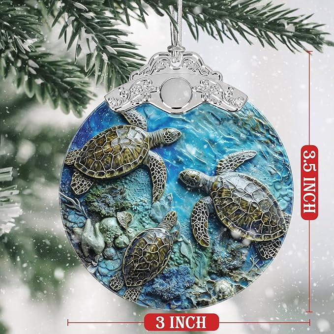 Christmas Decorations Ornaments, Stained Glass Ornament, Christmas Tree Ornaments, 2025 Gift Ornament, Xmas Gift for Friend Family Coworker - Sea Turtles