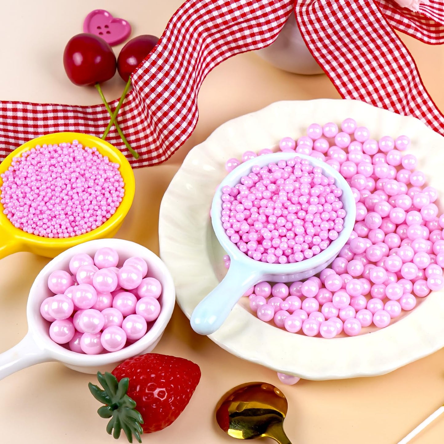 Dazzjoy Edible Pink Pearls Sugar Sprinkles, 150g/5.29oz, Pink Pearl Sprinkles for Cake Decorating, Cake Decoration & Cupcake Topper, Valentines Supplies