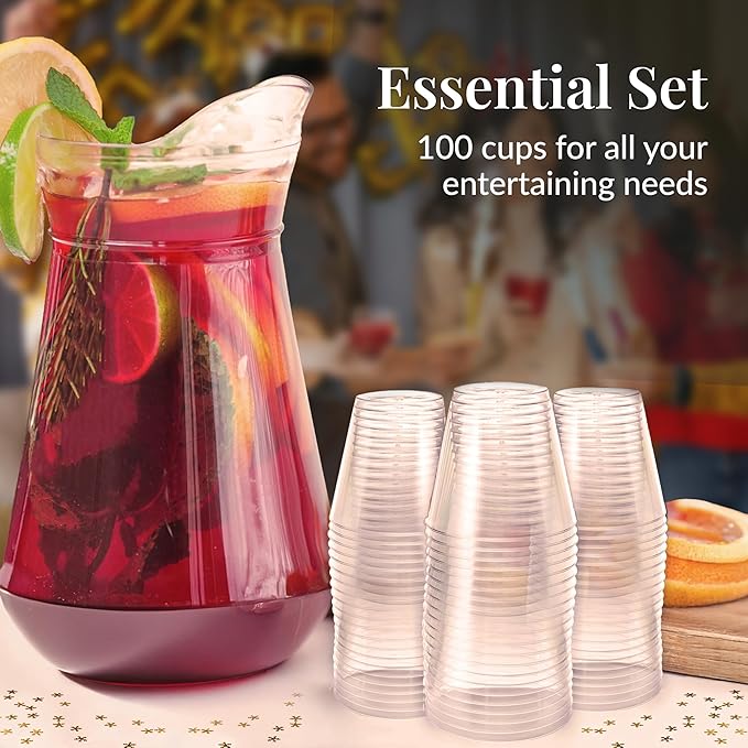 Prestee Disposable Shot Glasses 1 oz - 100 Pack Clear Plastic Shot Glasses for Party, Mini Jello Shot Cups, Small Plastic Cups for Tastings, Condiments, Snacks, and Cocktail Sampling