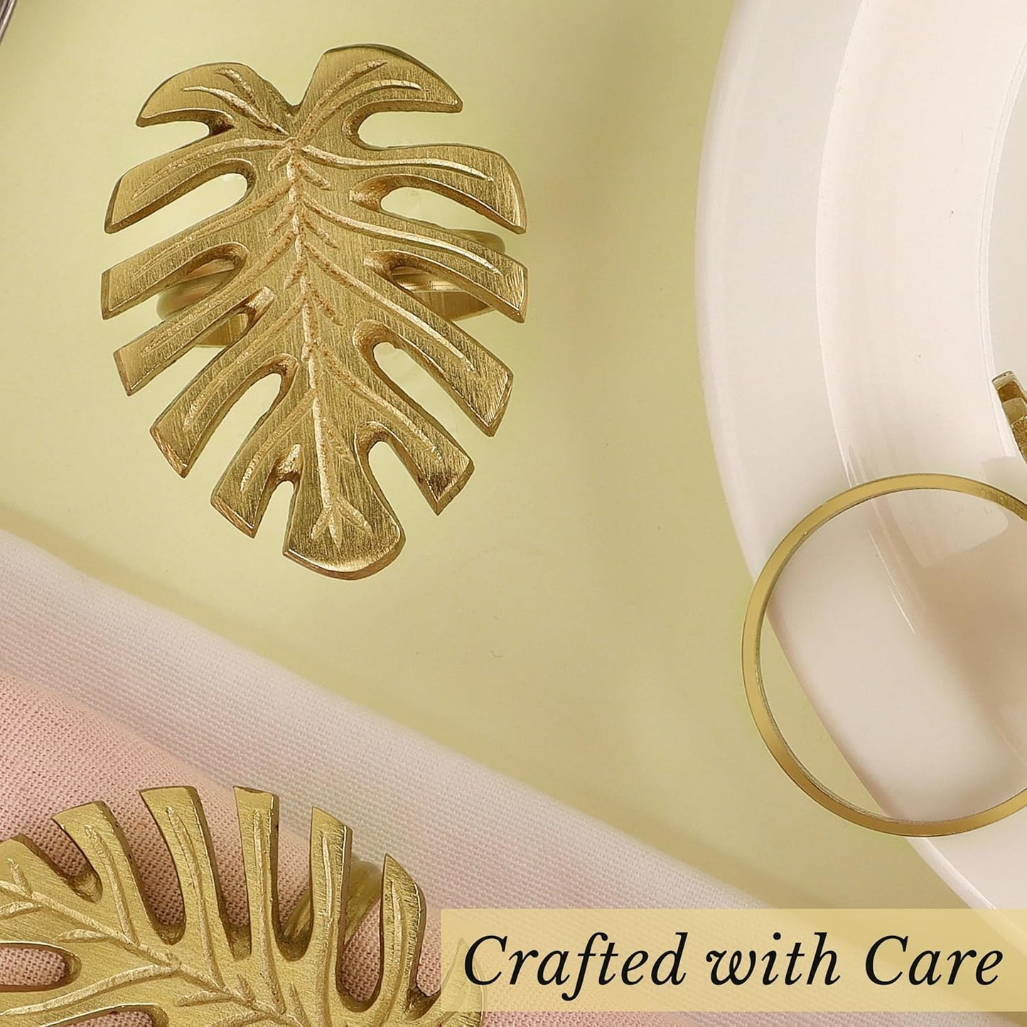 Napkin Rings Set of 12 Metal Napkin Holder Cuffs for Dinner Table Décor Monstera Leaf Farmhouse Modern Serviette Rings for Weddings, Parties, Receptions, Daily Use (Antique Gold) - ALPHA Living HOME