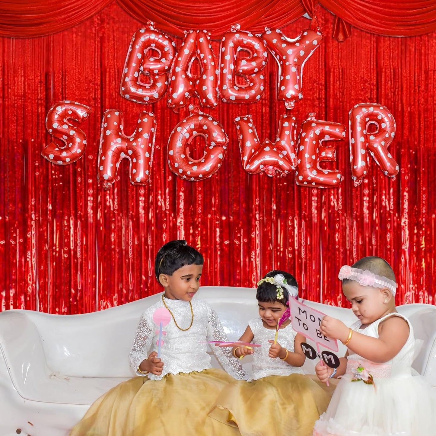 5 Pack Foil Curtain Backdrop Red Metallic Tinsel Foil Fringe Curtains Photo Booth Props for Birthday Wedding Engagement Baby Shower Bachelorette Christmas Holiday Celebration Party Decorations