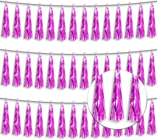 3P Metallic Fringe Banner Garland Foil Tinsel Streamer Backdrop Banners for Parties, Wall Hanging Curtain Parade Floats,Graduation Decorations, Wedding Party Decoration(Hot Pink)